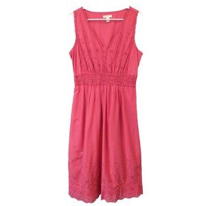 CHARTER CLUB Midi Dress Sleeveless Eyelet Lace V Neck Cotton Lined - 14